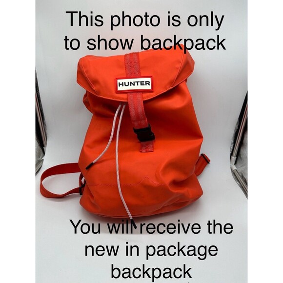 Hunter Boots Large Orange Back Pack Drawstring Cinch Flap Over Closure Clasp NEW main image 4